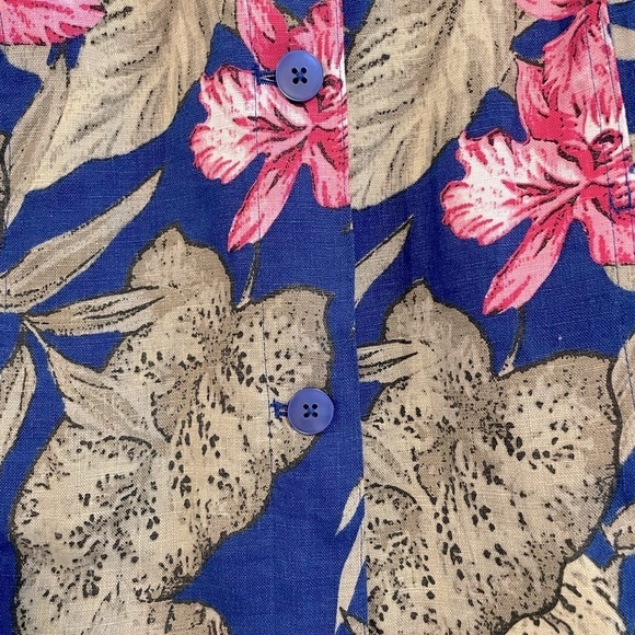 Chico's Women’s Jacket Large Blue 100% Linen Colorful Tropical Floral Coastal - Picture 5 of 13